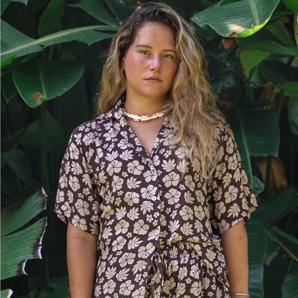 Lokahi Swimwear Jay Shirt in Brown Tropics